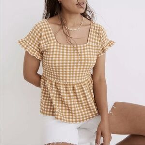 NWT Madewell Gingham Peplum Top with Ruffle Sleeves - Size Small
